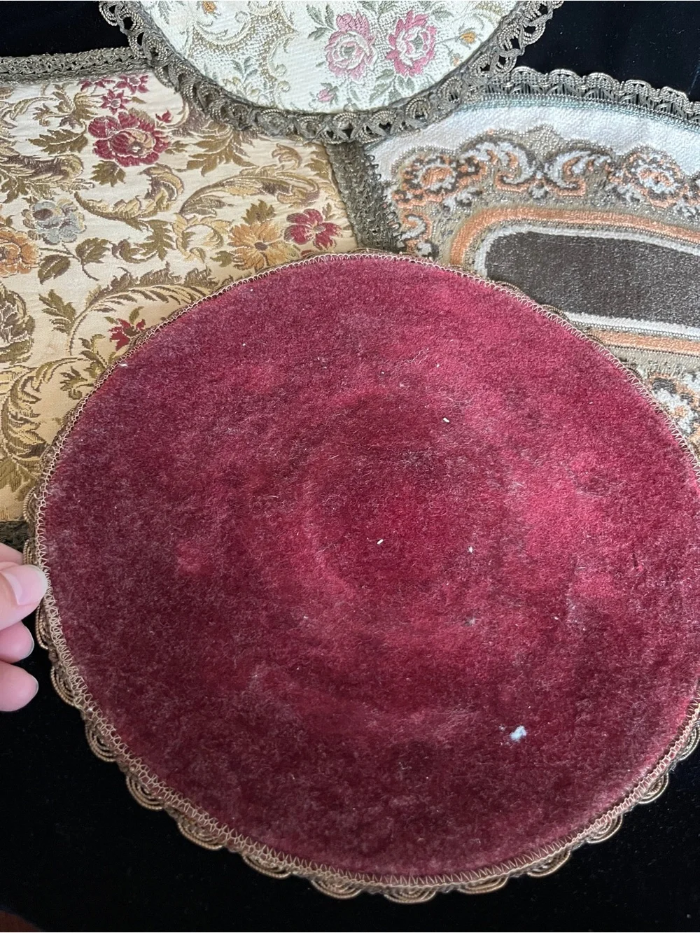 Lot of 5 Vintage 50s European Tapestry Dresser Table Doilies Rugs Velvet Back